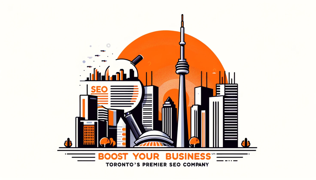 Minimalist Toronto skyline with SEO focus in brand colours.